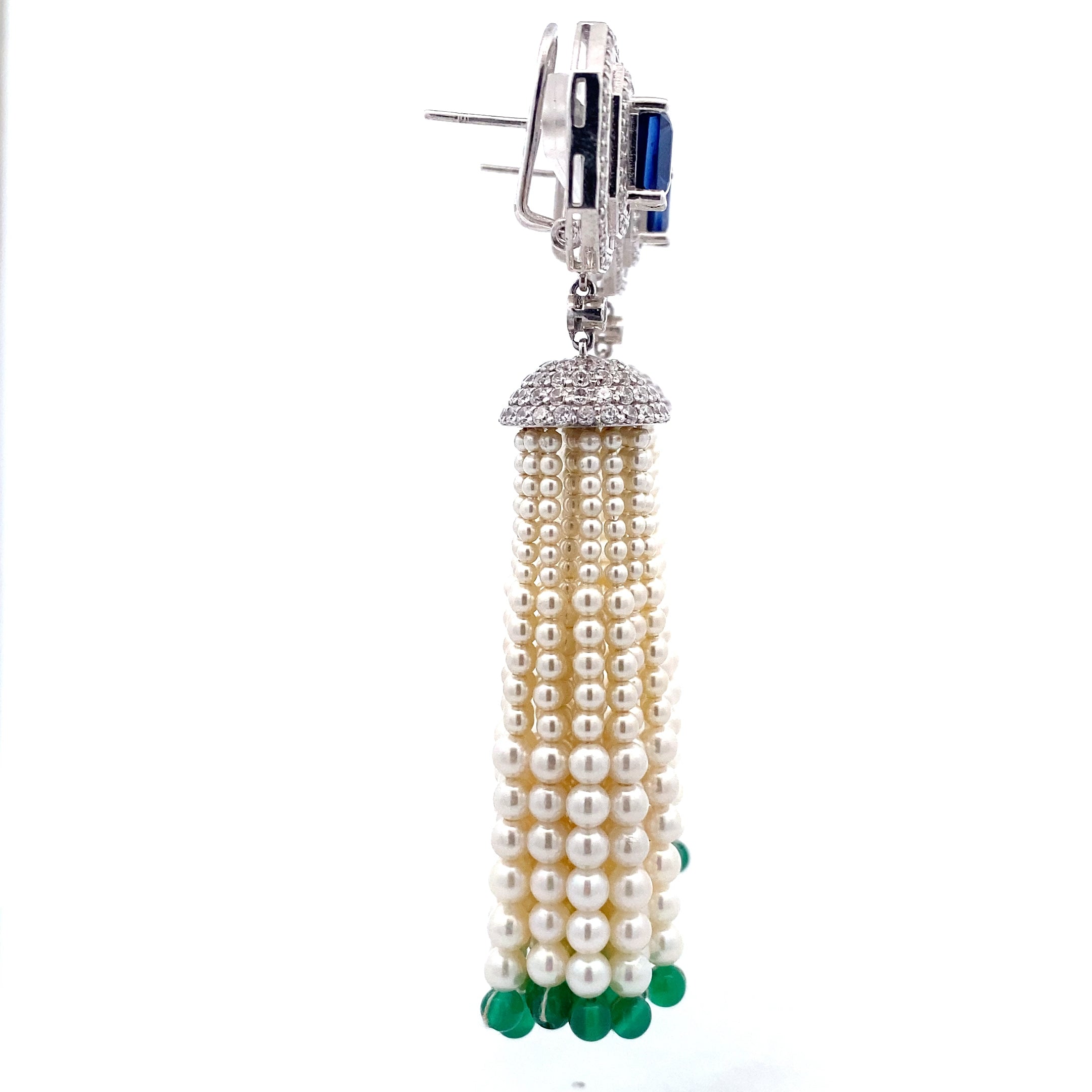 Sapphire Pearl Emerald Tassel Earrings