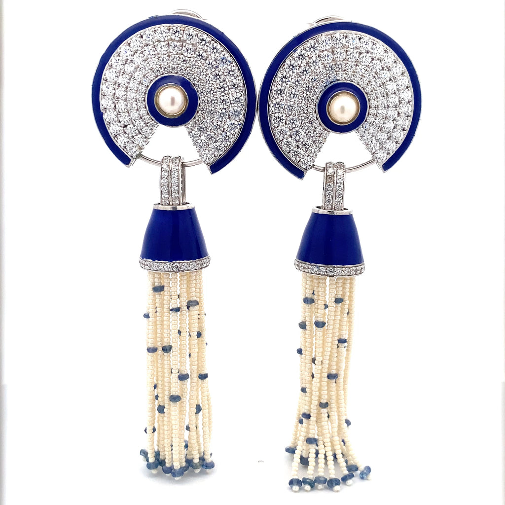 Lapis Enamel Pearl Tassel