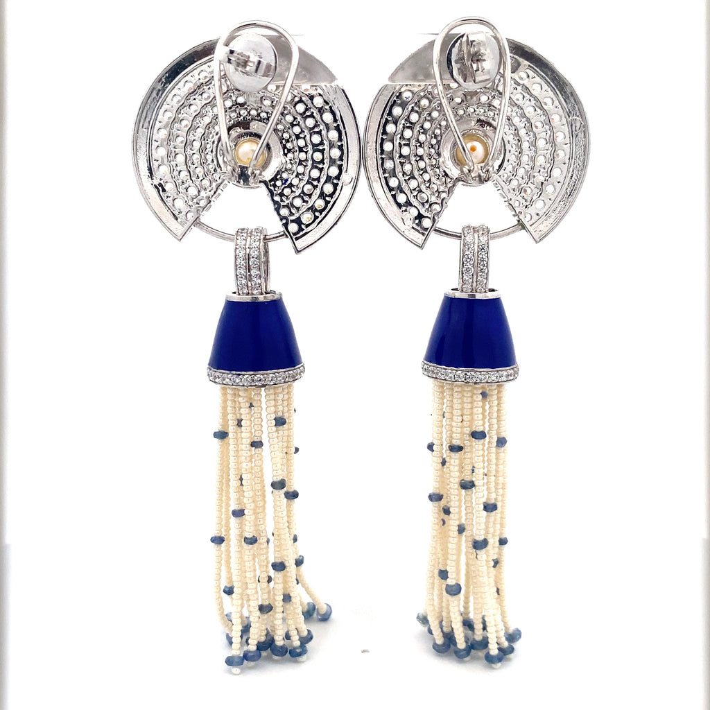 Lapis Enamel Pearl Tassel