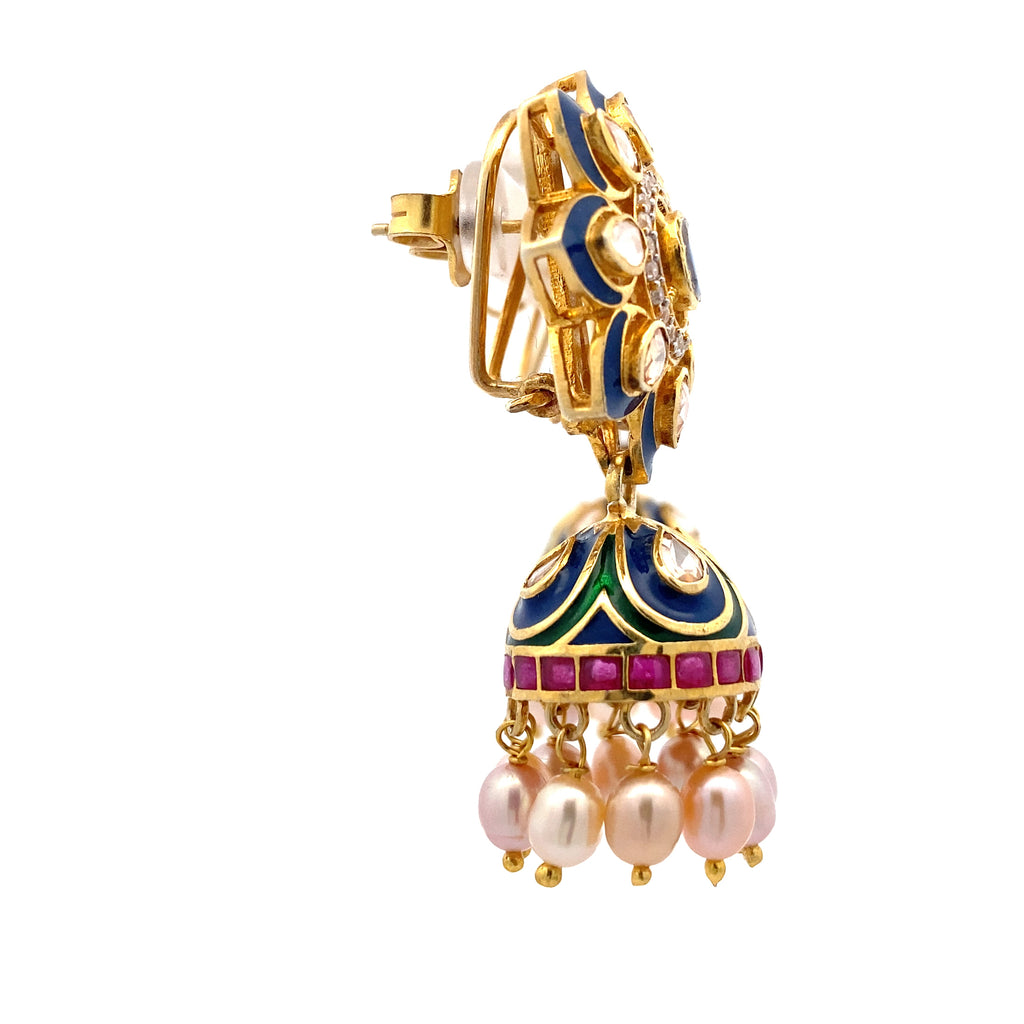 Meenakari Moissanite Jhumki Earrings