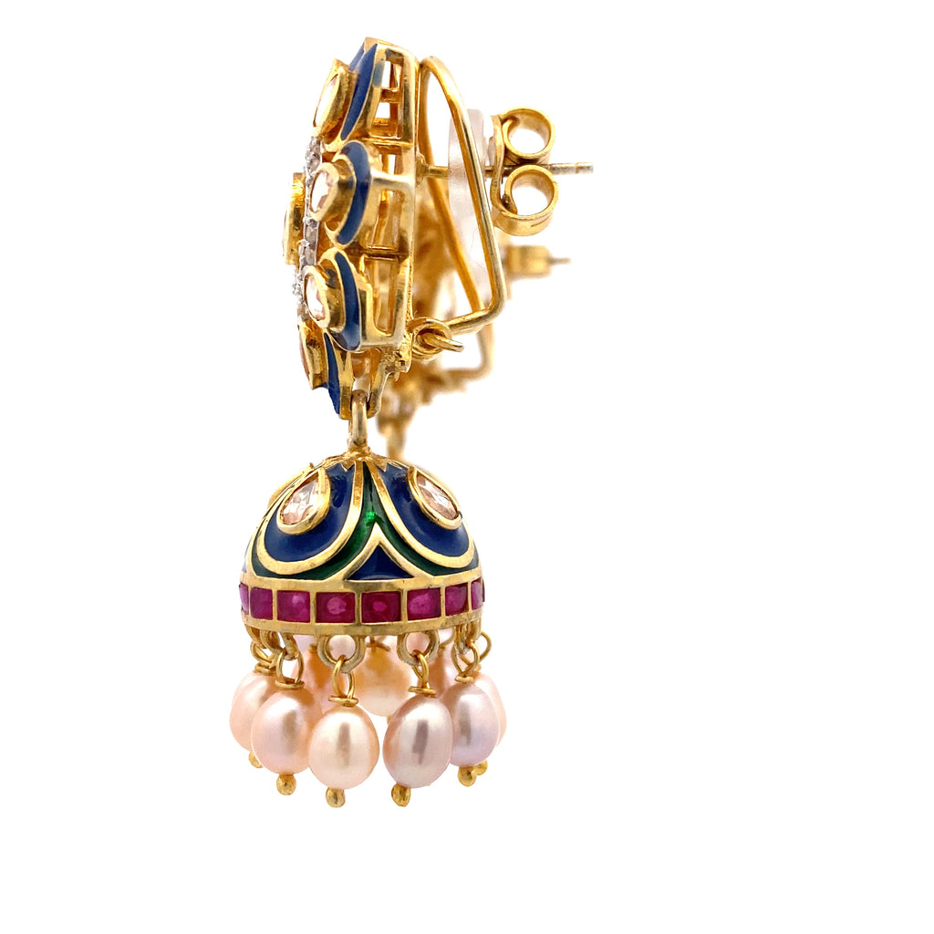 Meenakari Moissanite Jhumki Earrings