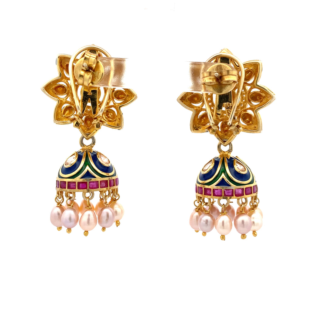 Meenakari Moissanite Jhumki Earrings