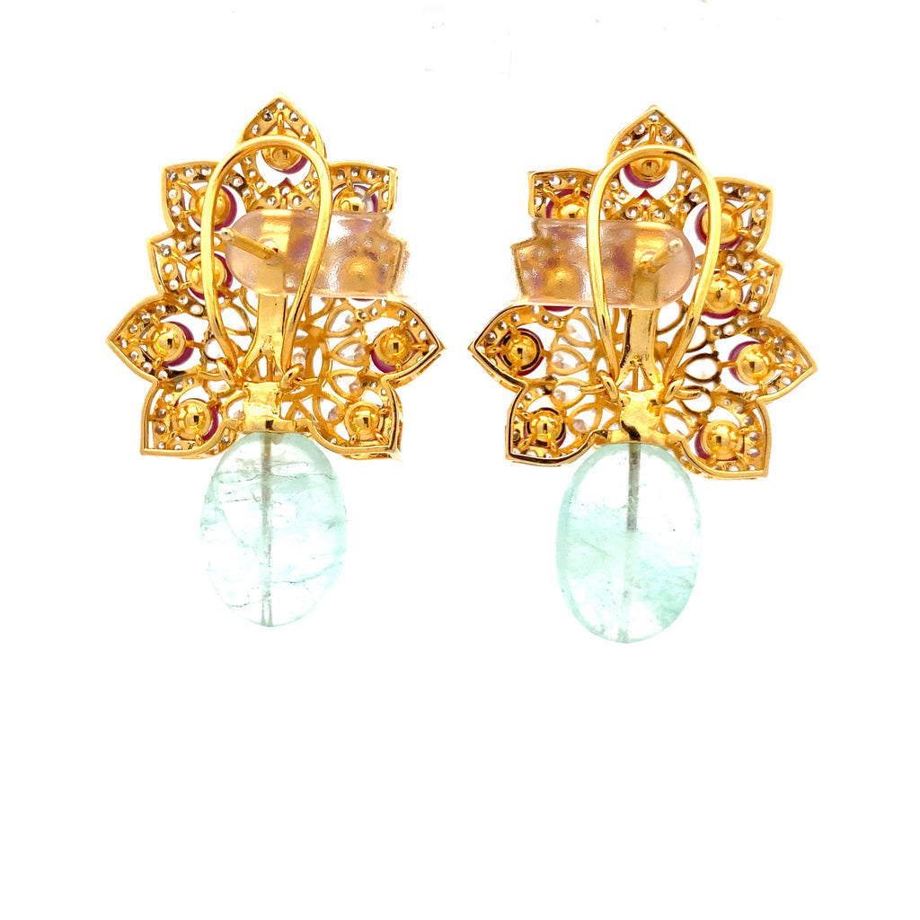 Ruby Crystal Aqua Briolette Drop Earrings