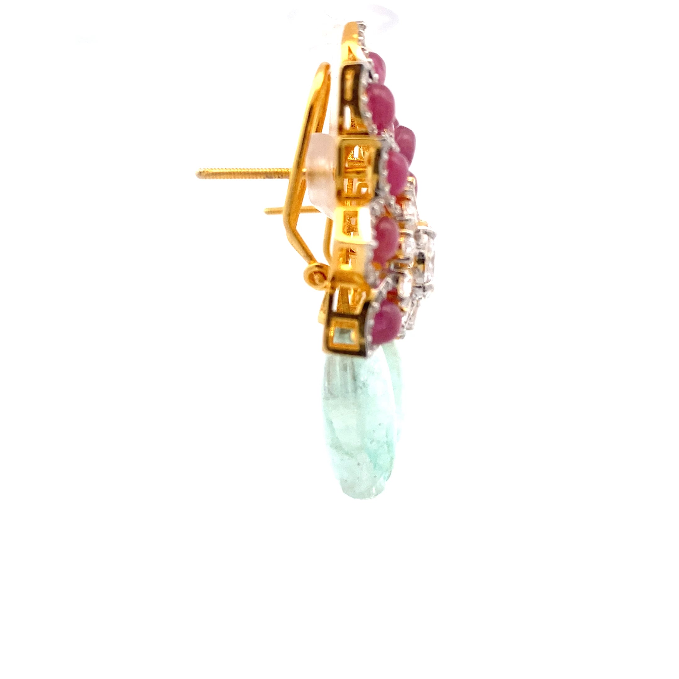 Ruby Crystal Aqua Briolette Drop Earrings