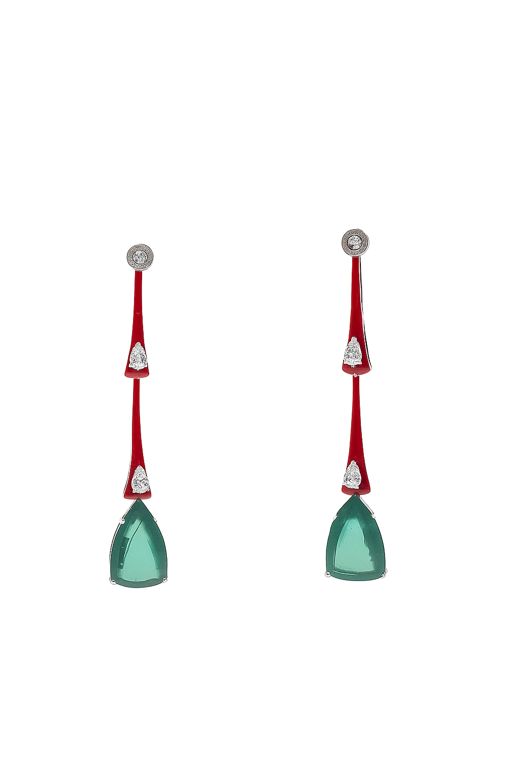 Red Enamel Emerald Spike Drop Earrings