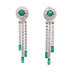 Emerald Baguette Crystal Fringe Earrings