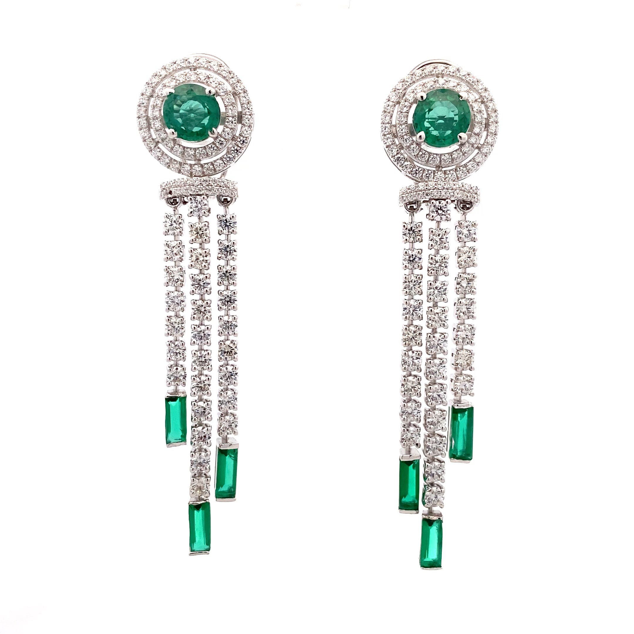 Emerald Baguette Crystal Fringe Earrings