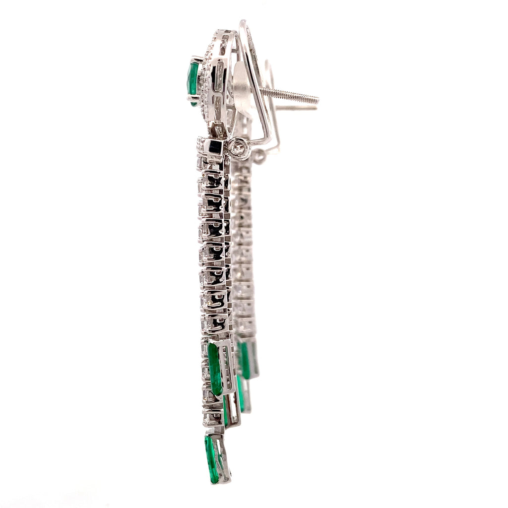Emerald Baguette Crystal Fringe Earrings