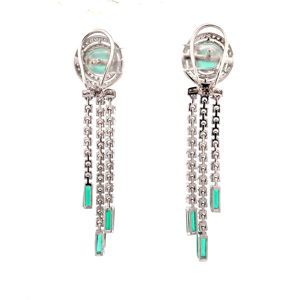 Emerald Baguette Crystal Fringe Earrings