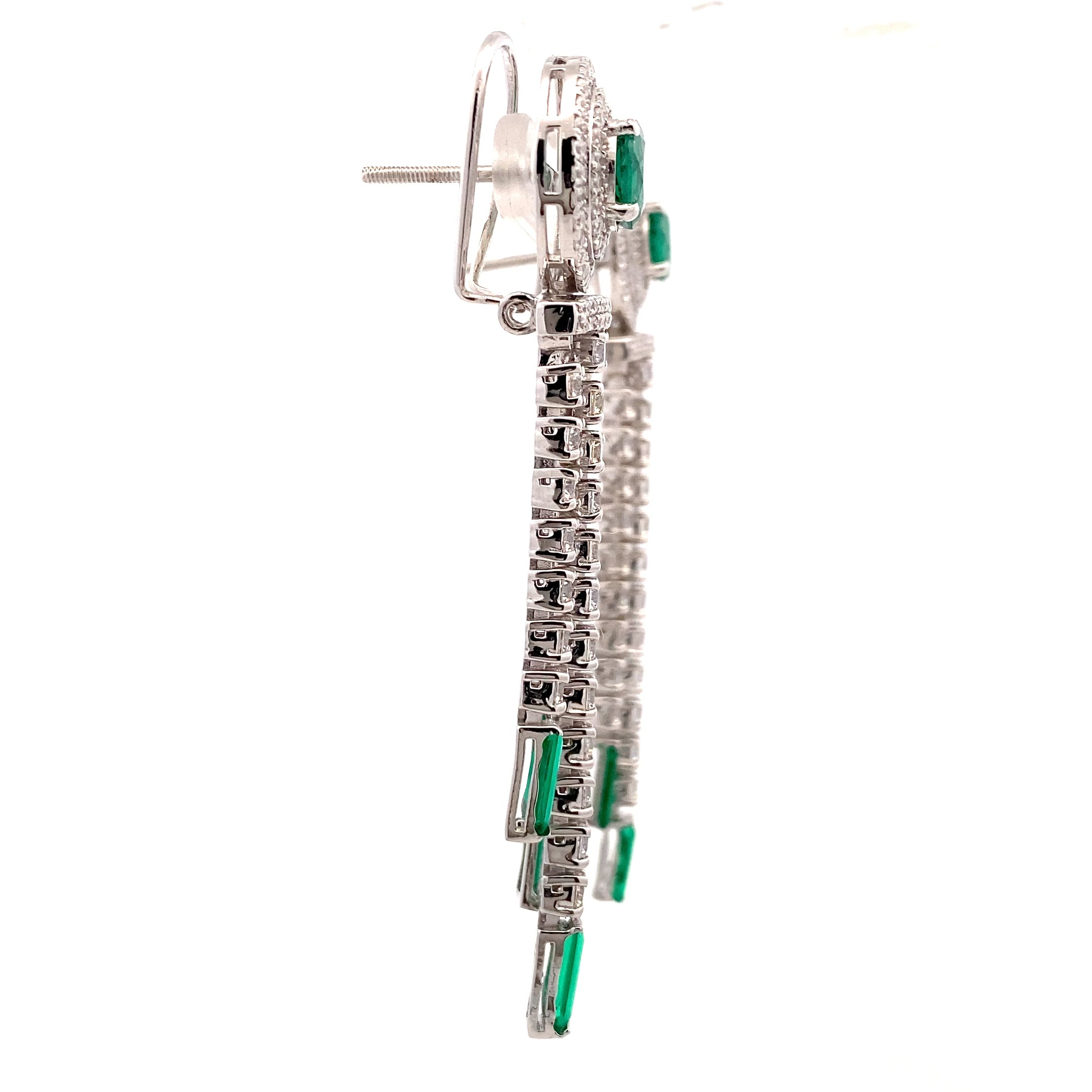 Emerald Baguette Crystal Fringe Earrings