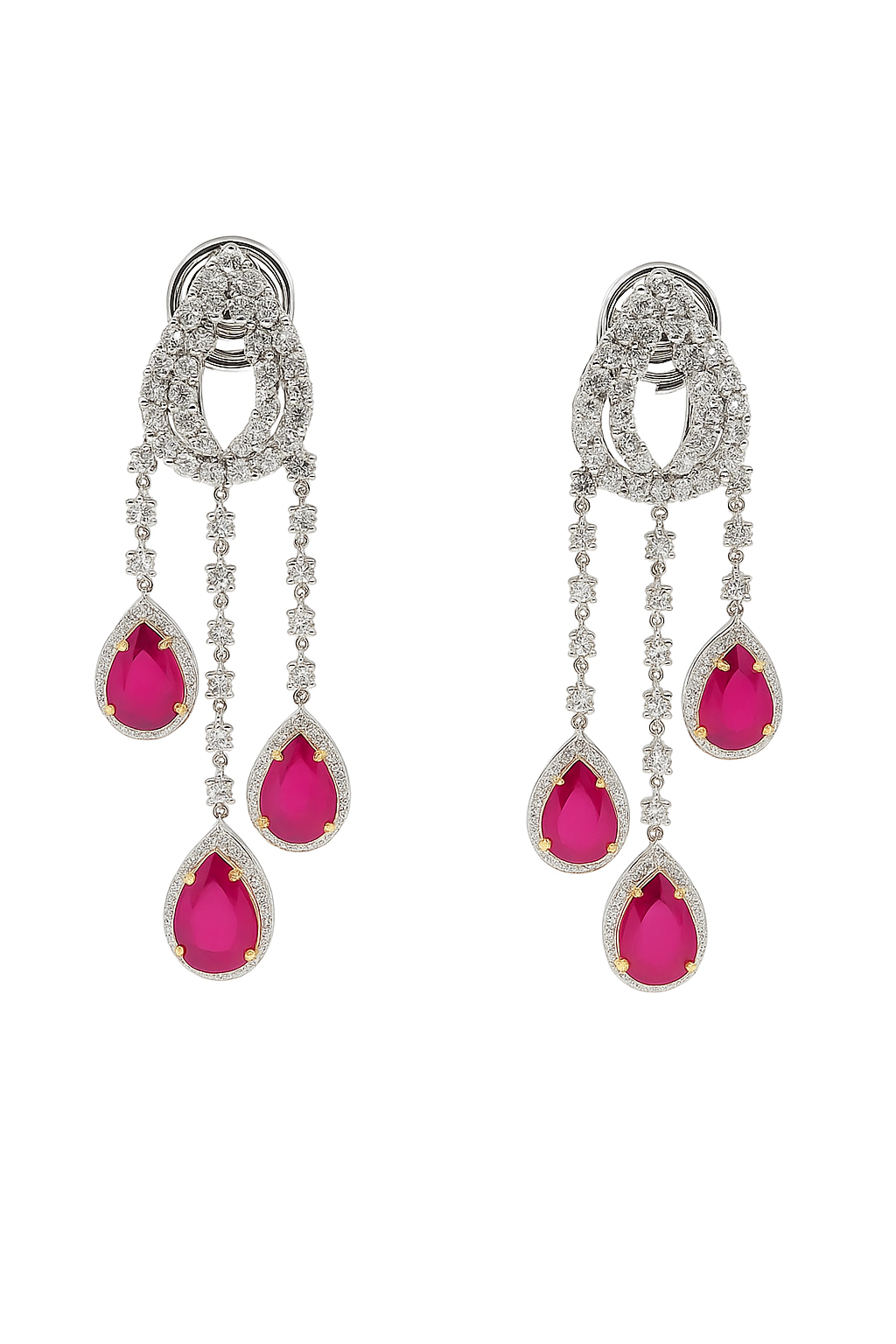 Ruby Teardrop Triple Chandelier Earrings