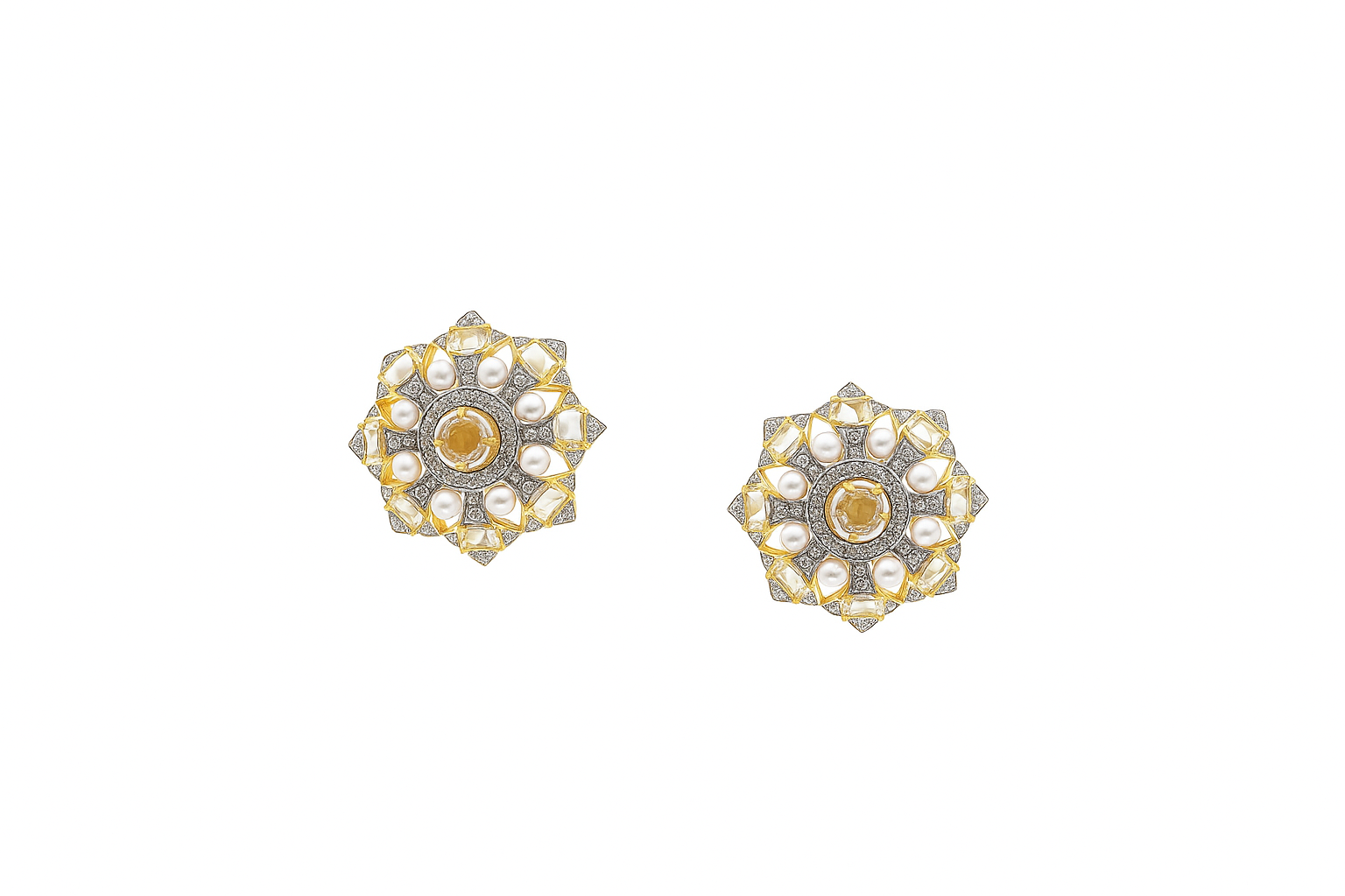 Moissanite Pearl Mandala Studs