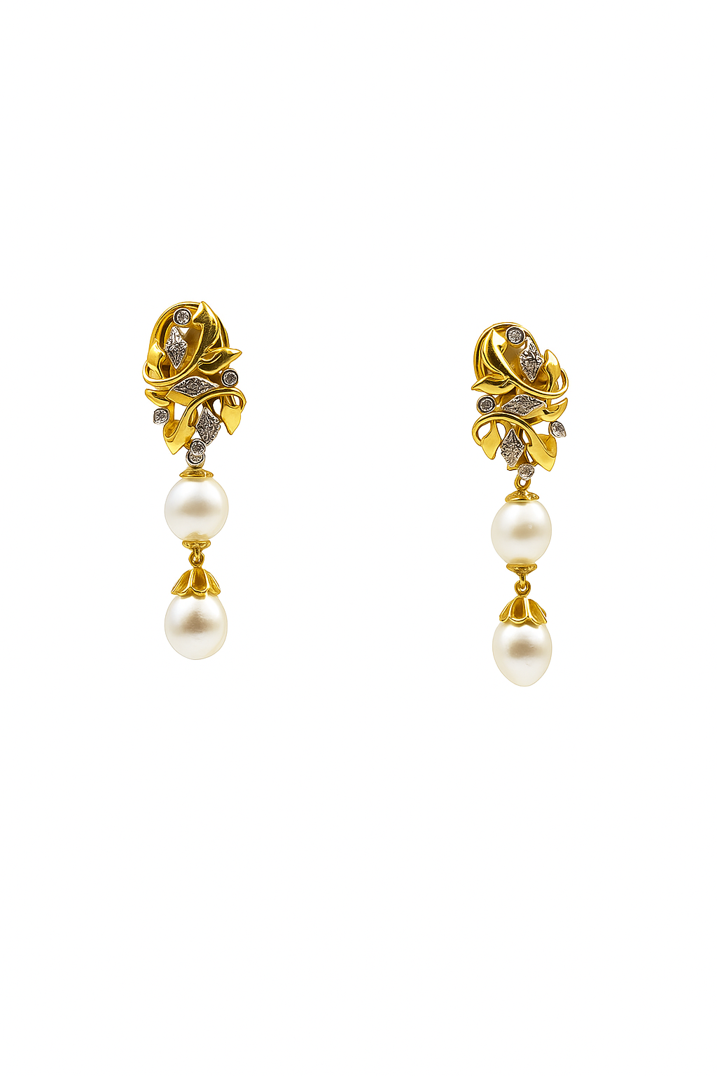 Leaf Double Pearl Earrings