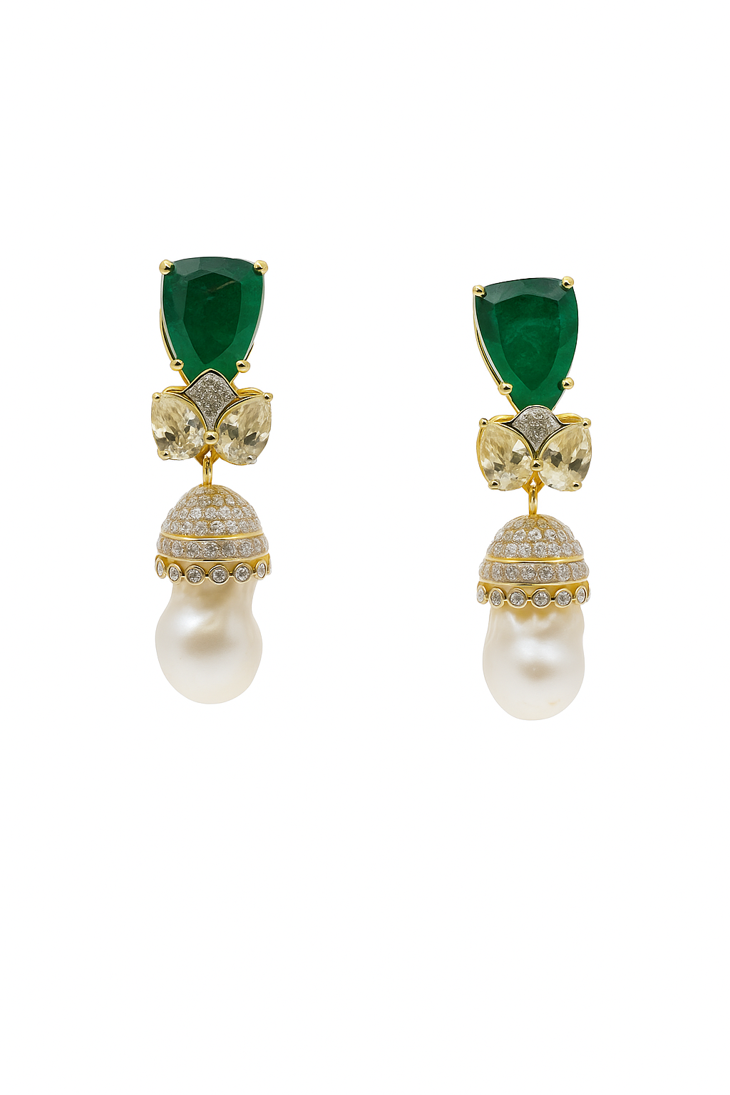 Emerald Baroque Pearl Drop Earrings