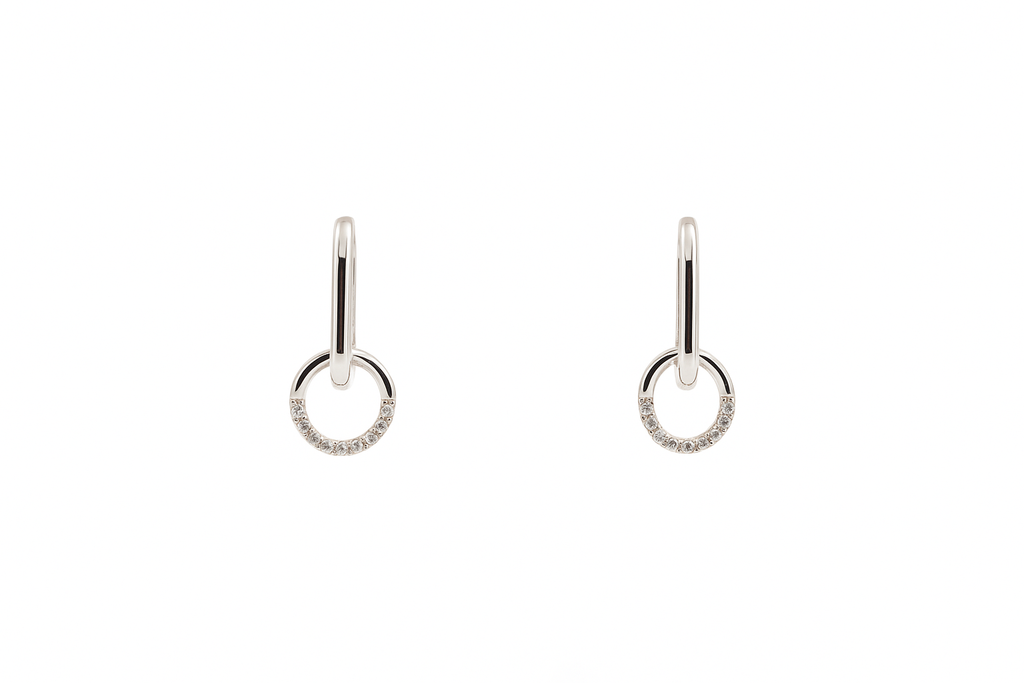 Silver Double Ring Moissanite Earrings