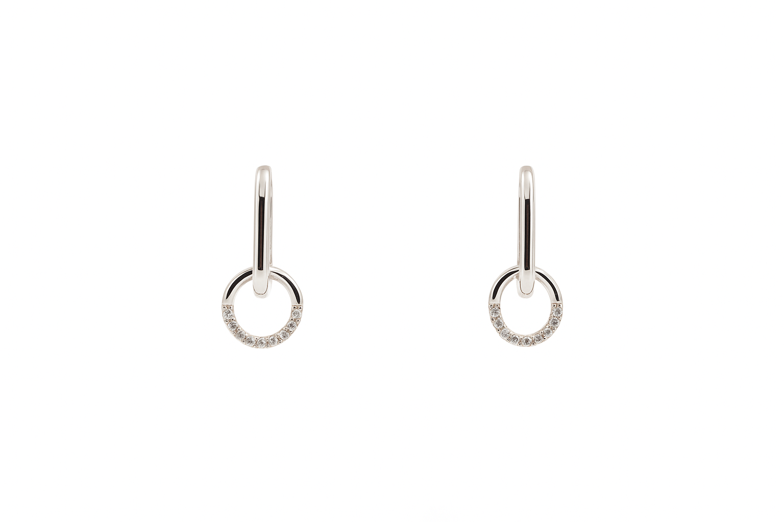 Silver Double Ring Moissanite Earrings