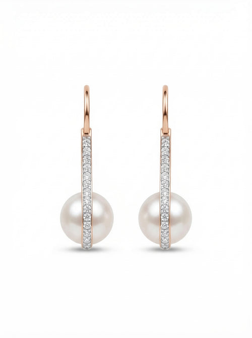 Crystal Bar Pearl Hook Earrings