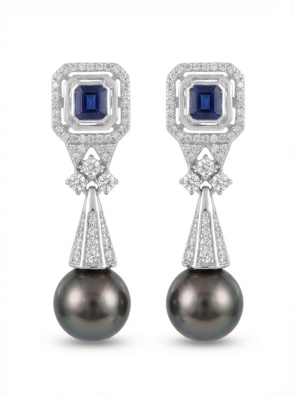 Sapphire Art Deco Pearl Earrings