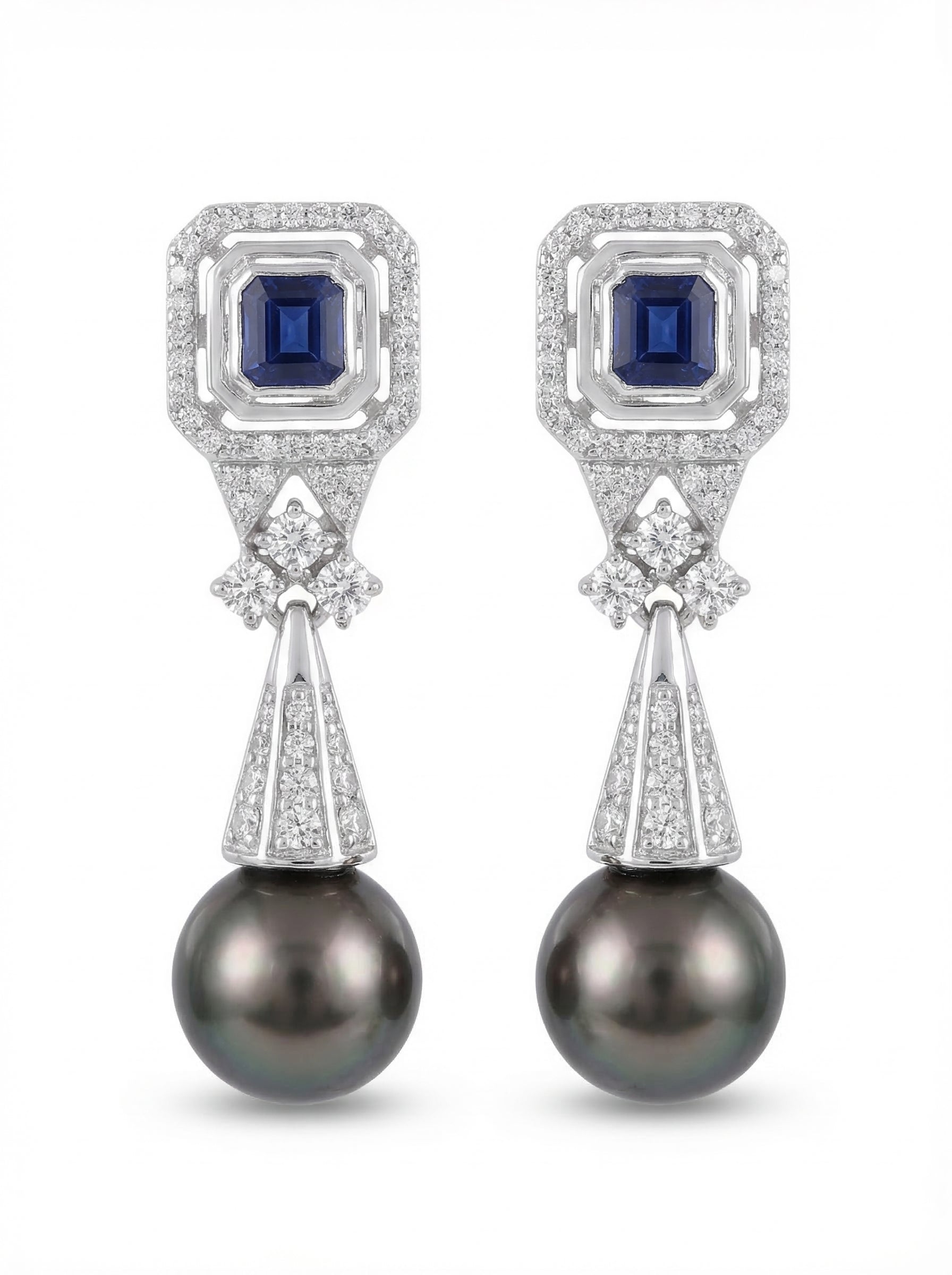 Sapphire Art Deco Pearl Earrings