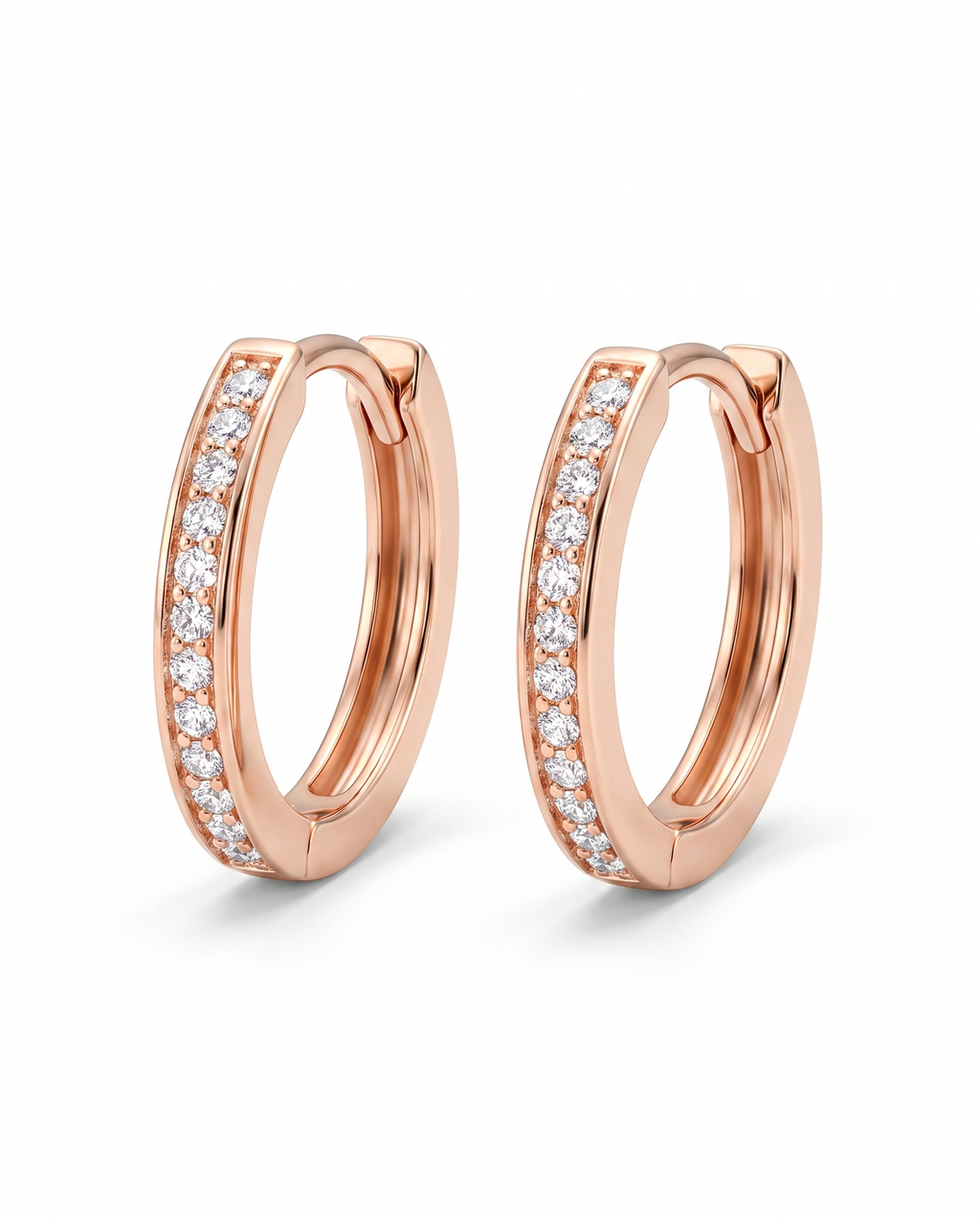 Channel Set Rose Gold Huggie Earrings