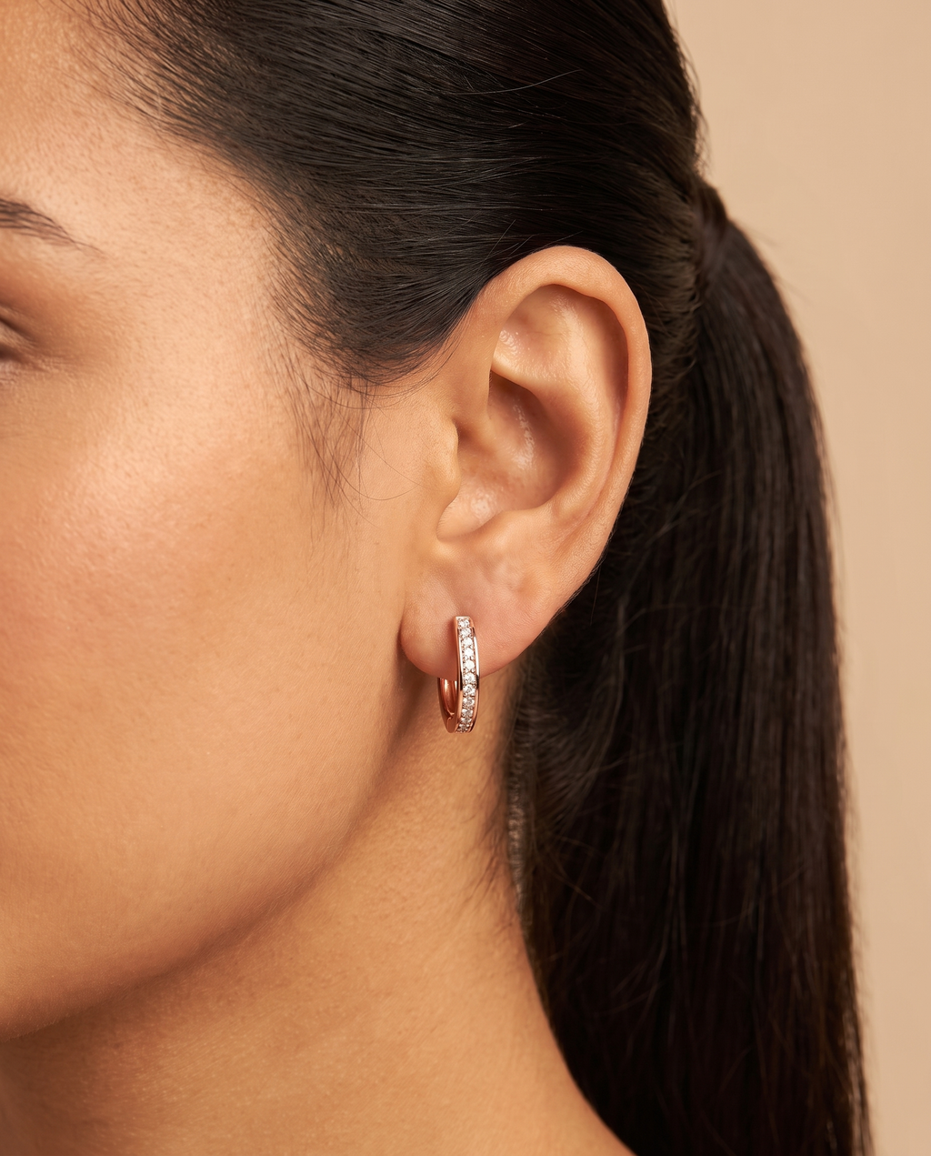 Channel Set Rose Gold Huggie Earrings