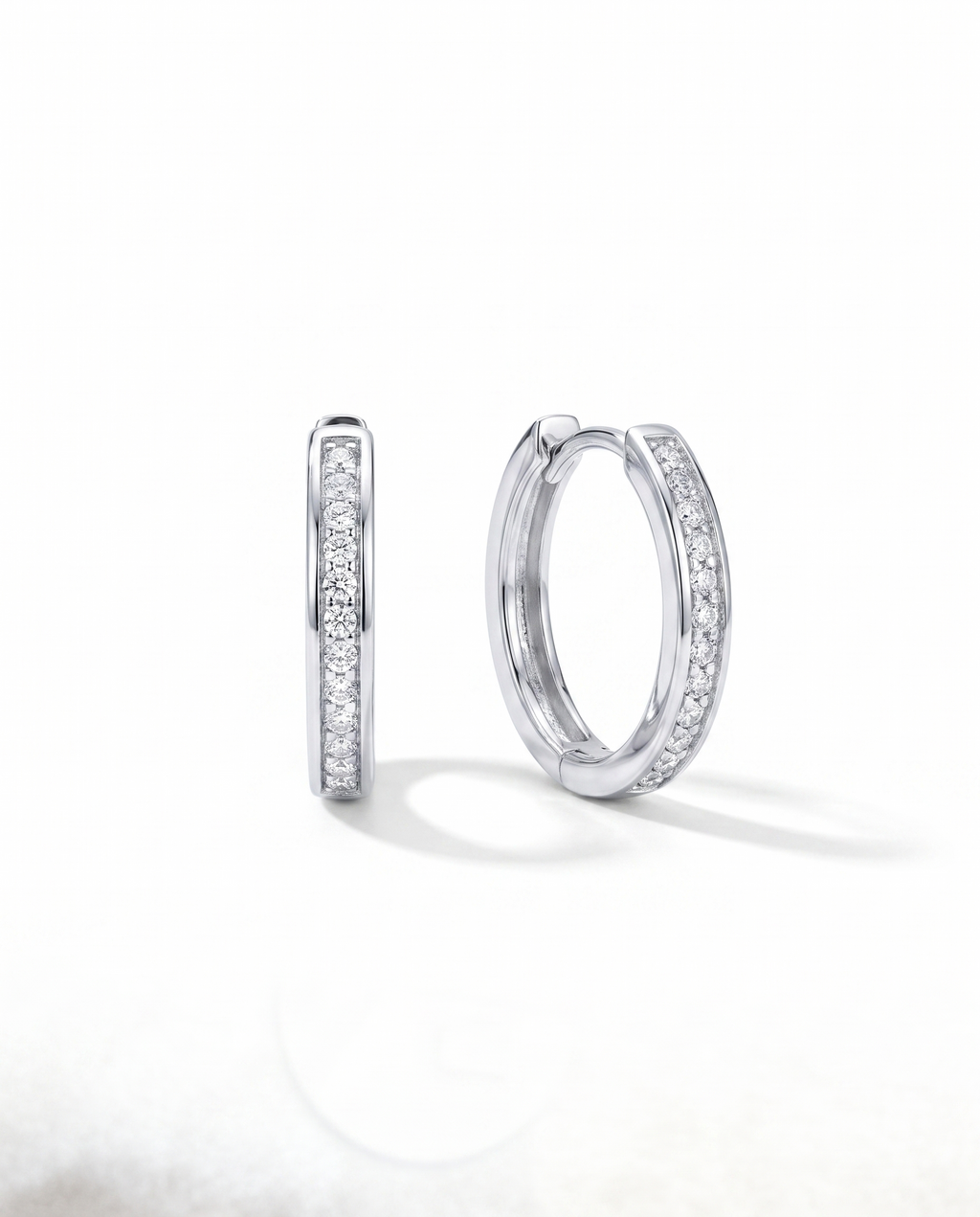 Channel Set Silver Hoop Earrings