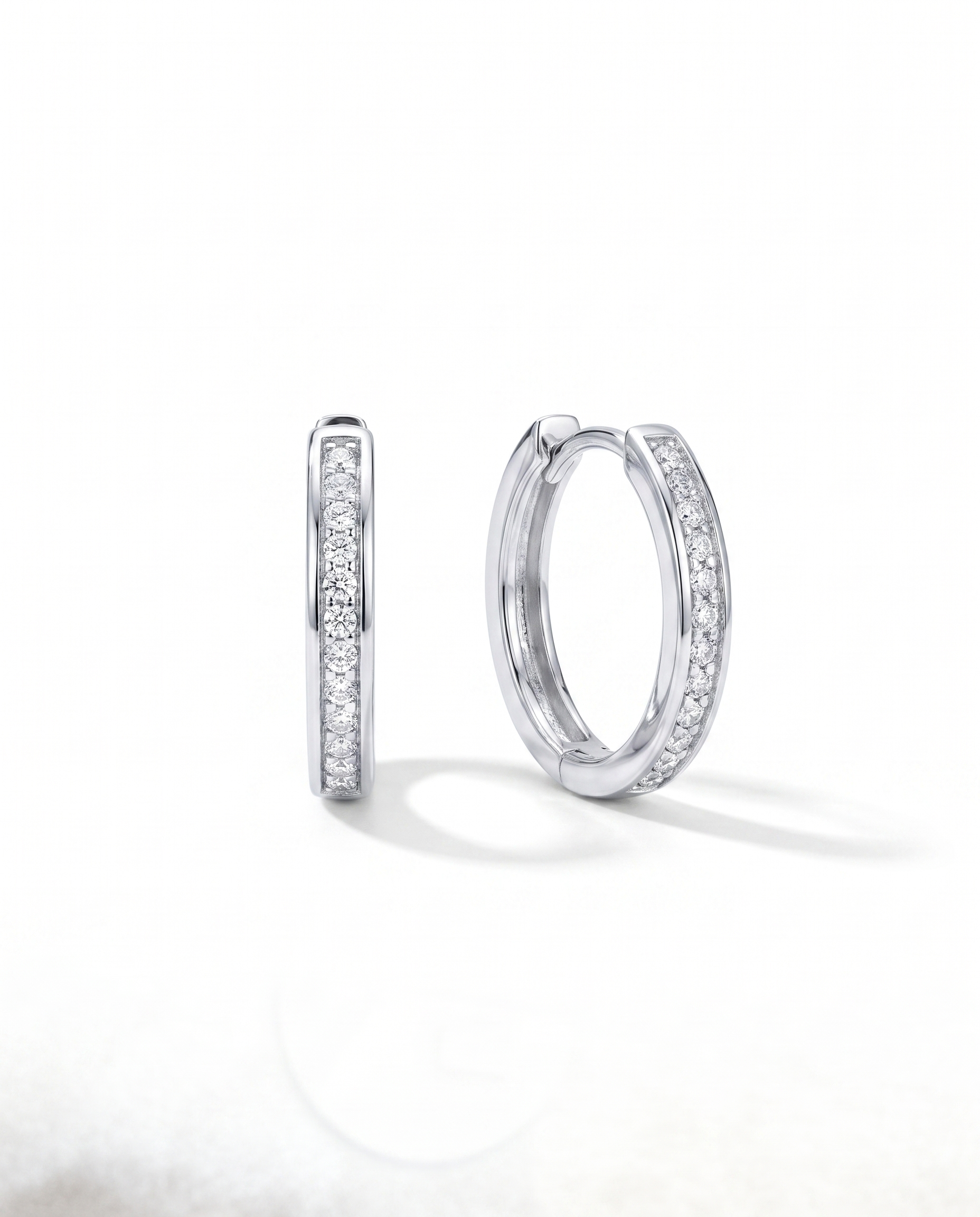 Channel Set Silver Hoop Earrings
