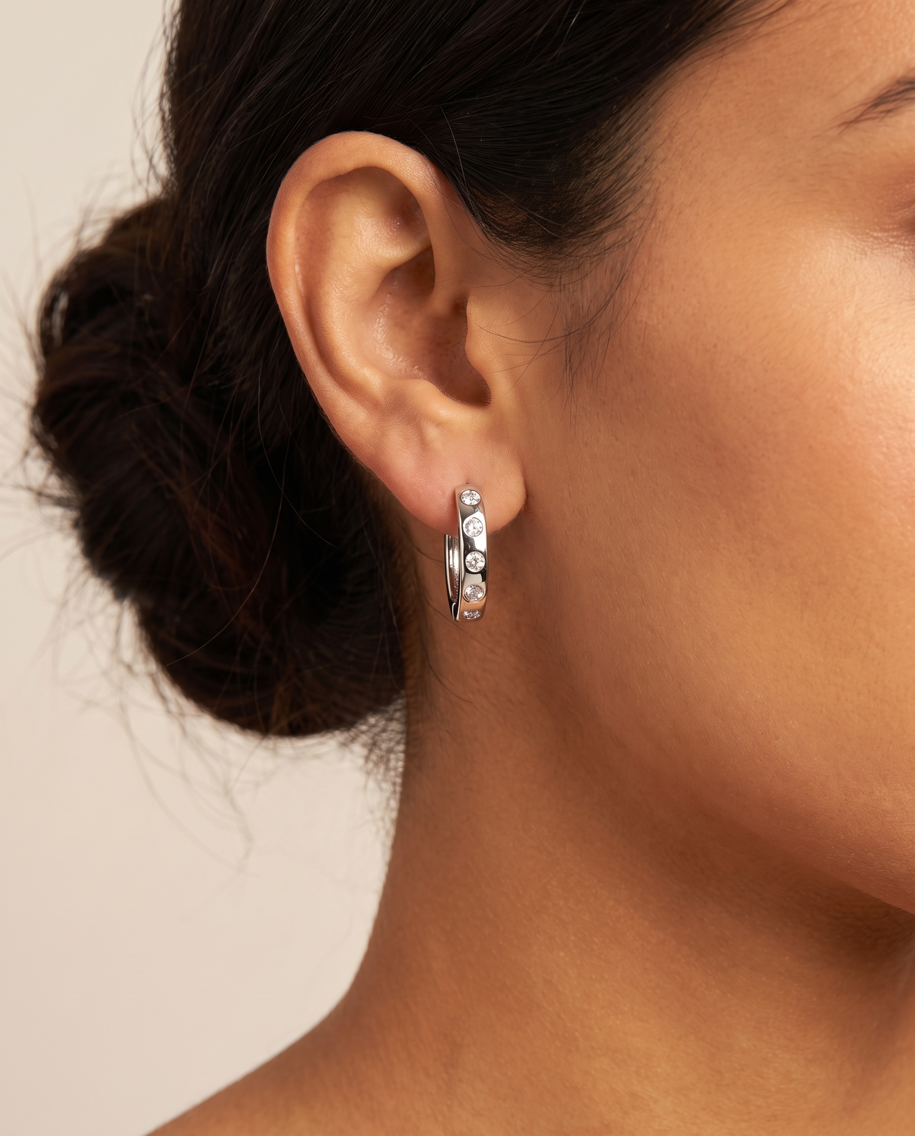 Flush Set Stone Huggie Earrings