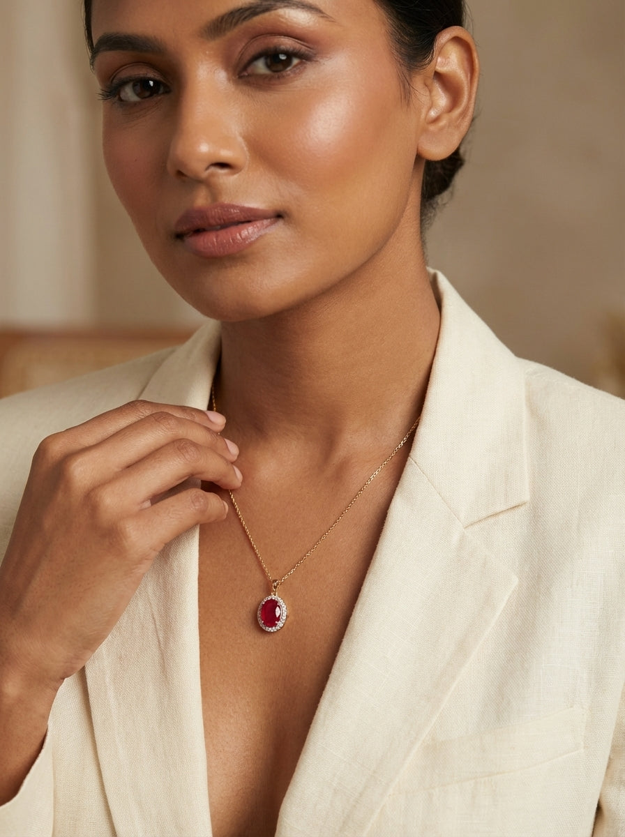 Ruby Halo Silver Pendant