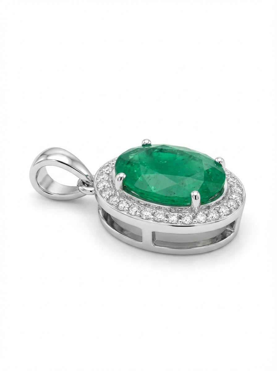 Emerald Halo Silver Pendant