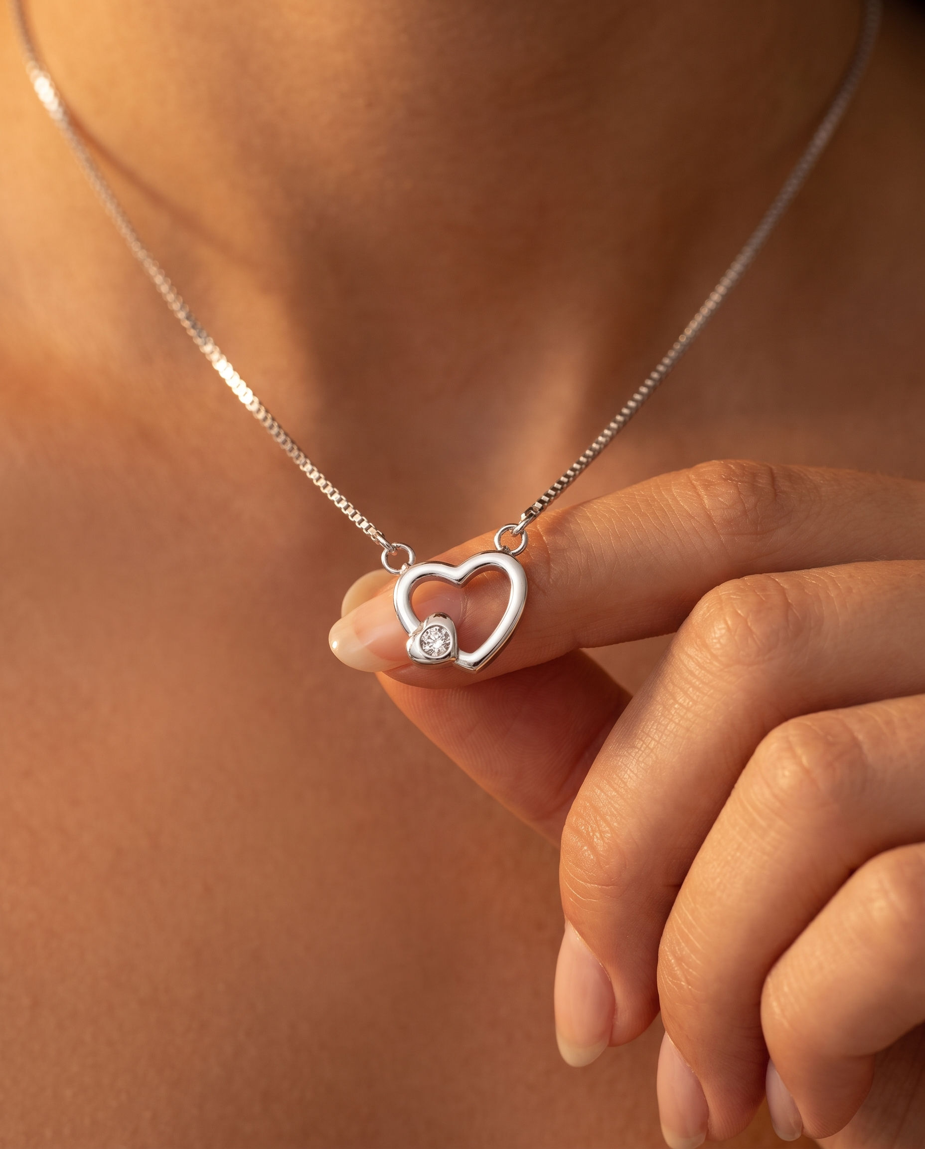 Open Heart Solitaire Necklace