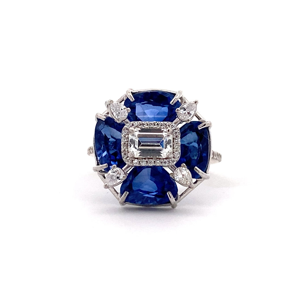 Sapphire Moissanite Cluster Ring