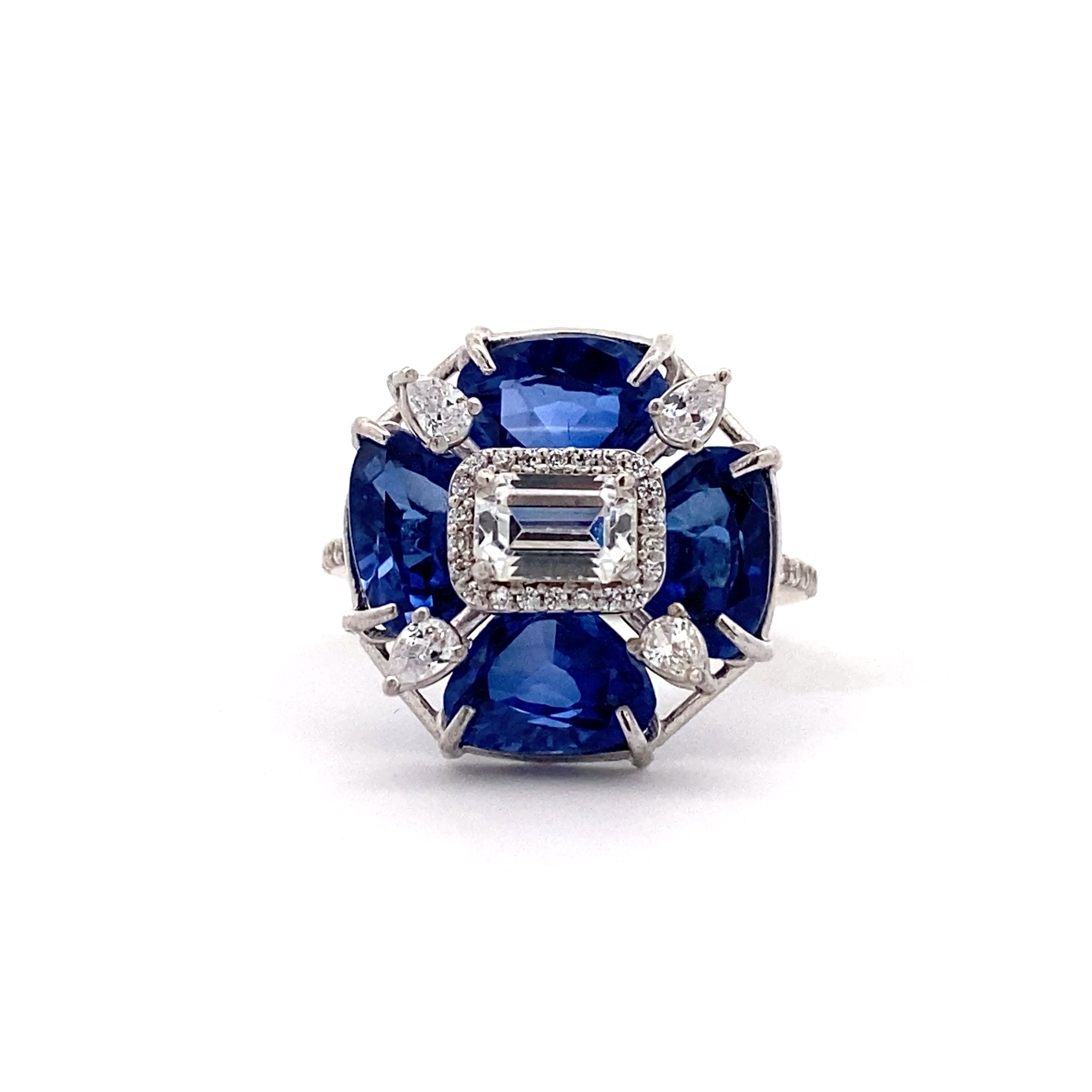 Sapphire Moissanite Cluster Ring