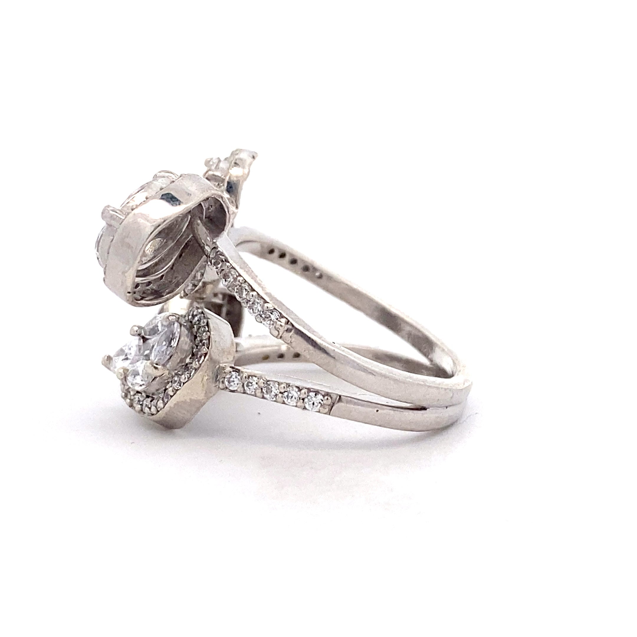 Multi Petal Bypass Silver Ring