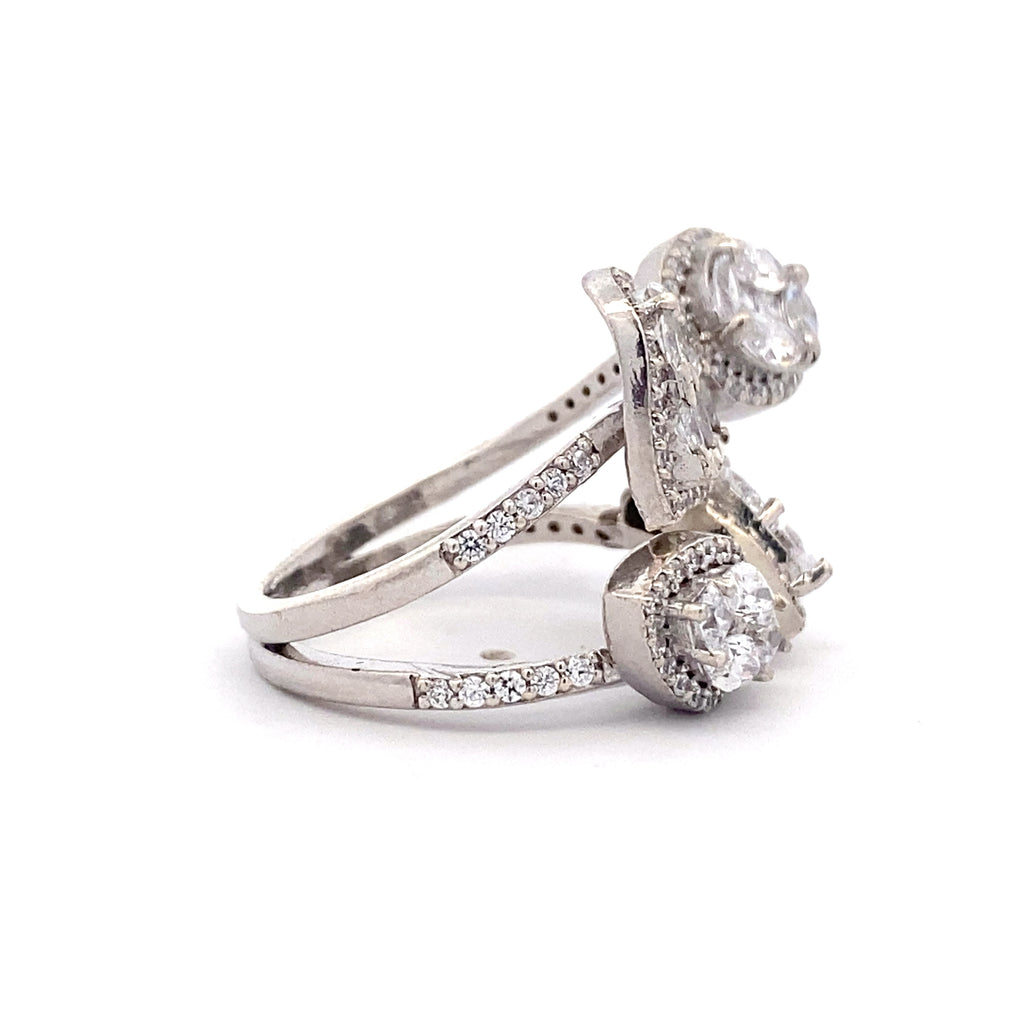 Multi Petal Bypass Silver Ring