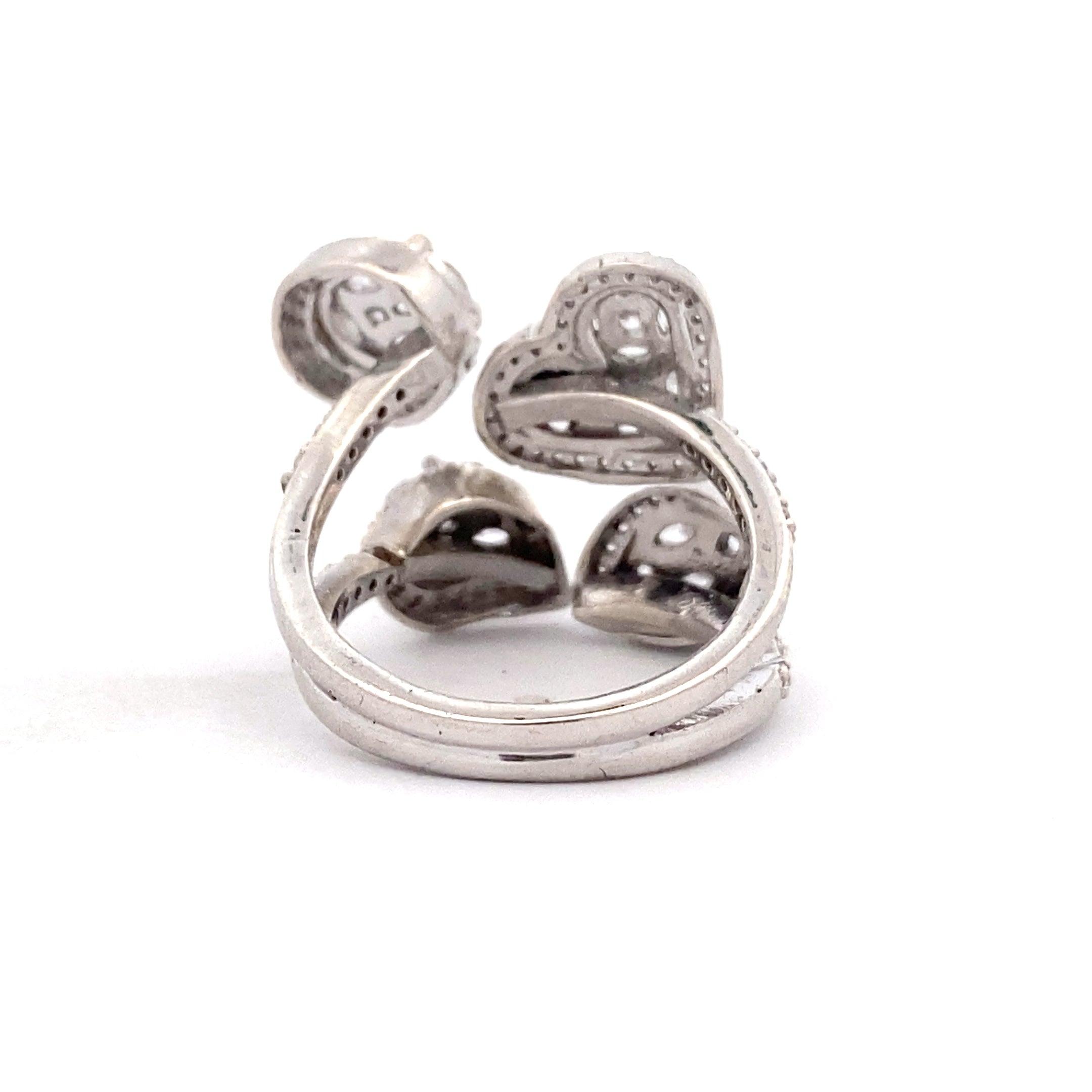 Multi Petal Bypass Silver Ring