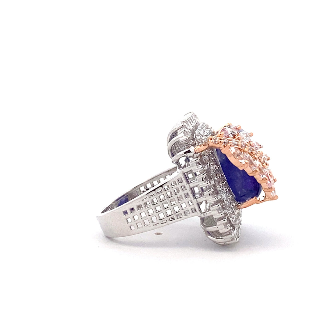 Tanzanite Cabochon Leaf Cocktail Ring