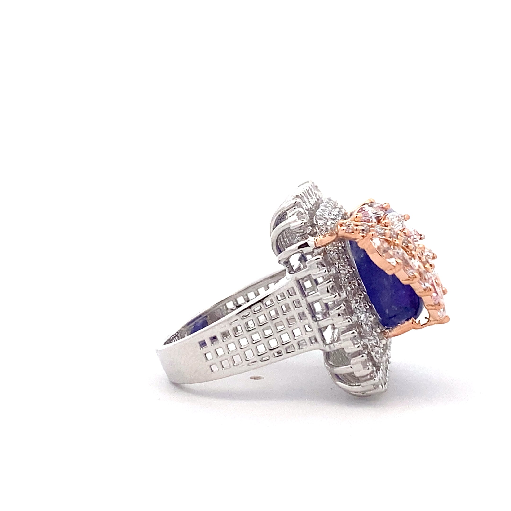 Tanzanite Cabochon Leaf Cocktail Ring
