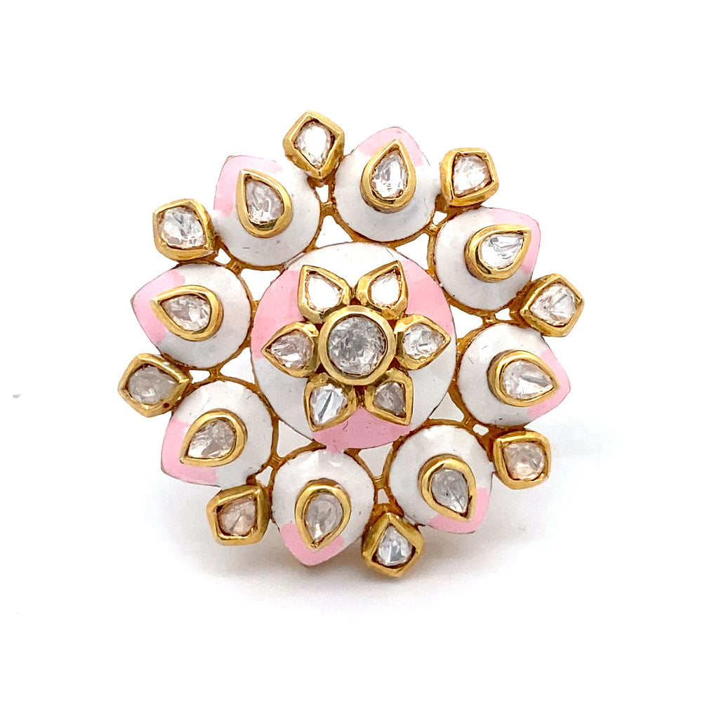 Pink Enamel Moissanite Ring