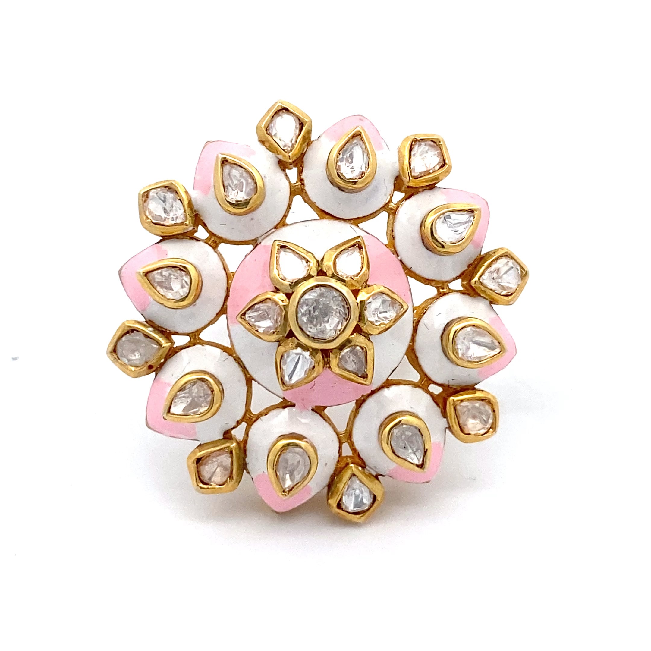 Pink Enamel Moissanite Ring