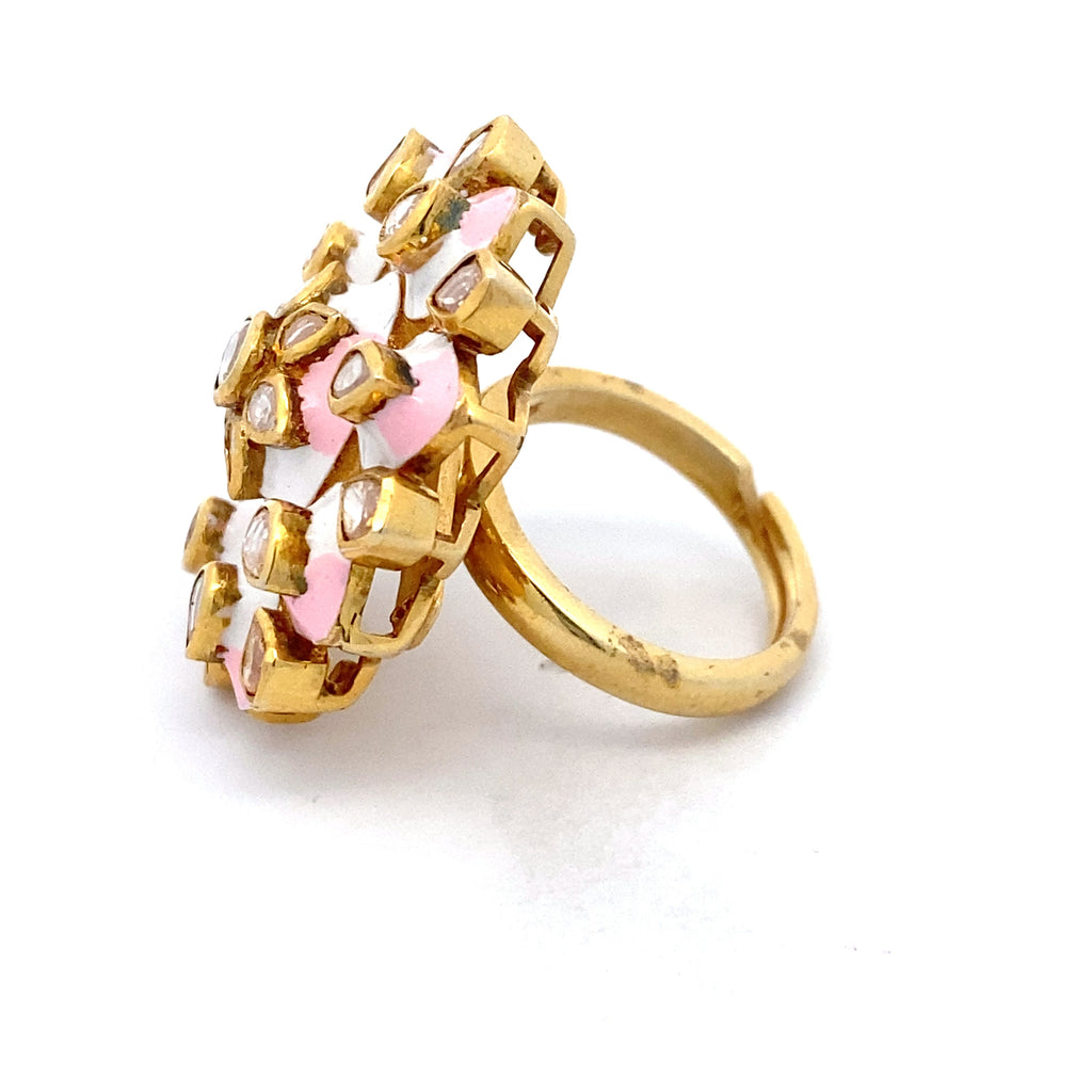 Pink Enamel Moissanite Ring