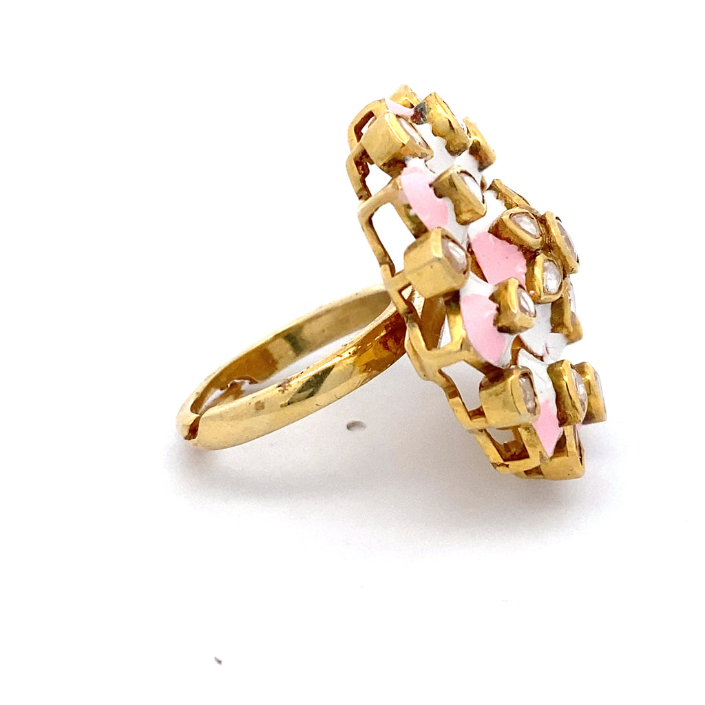 Pink Enamel Moissanite Ring