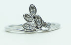 Crystal Leaf Sprig Silver Ring