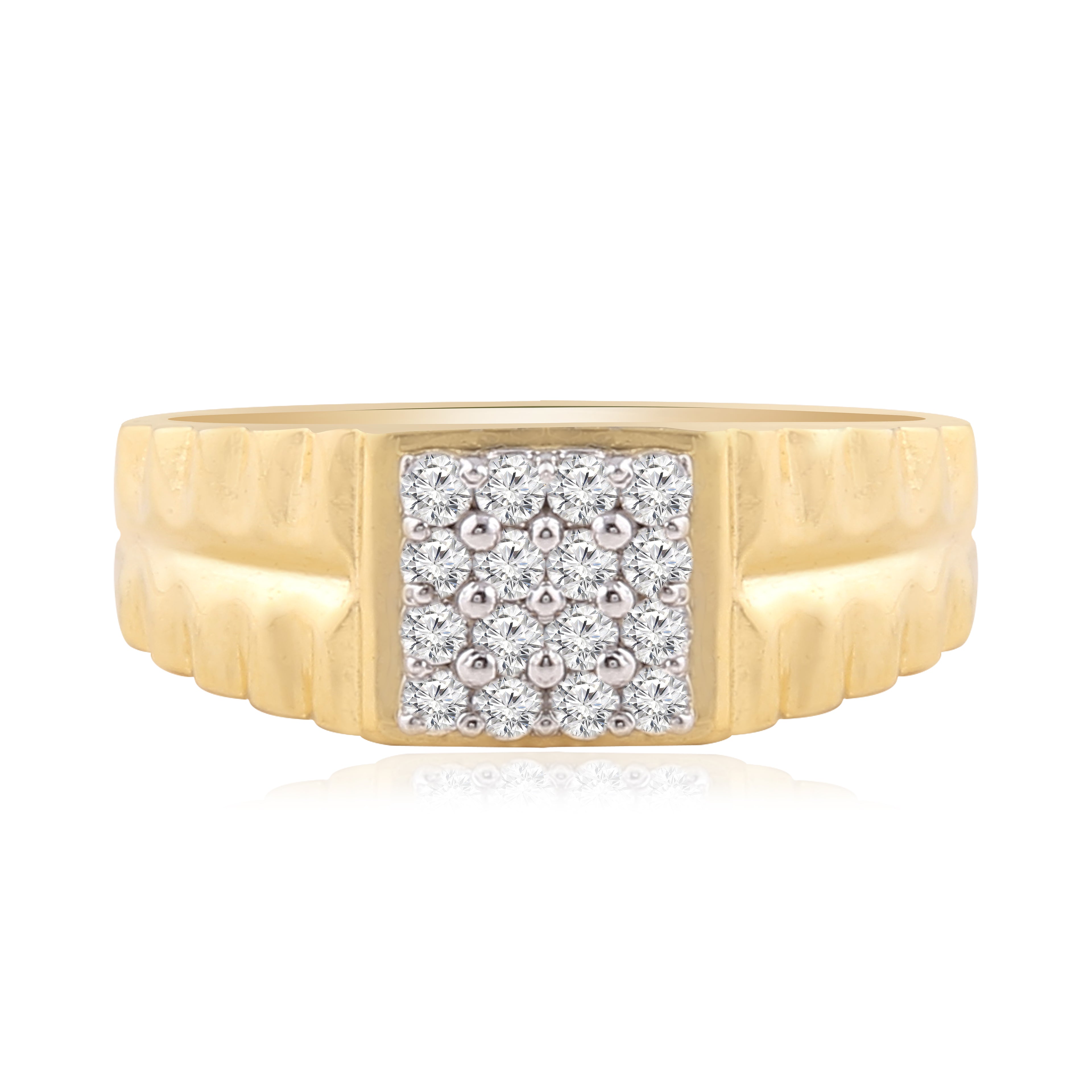 Ribbed Pave Panel Ring