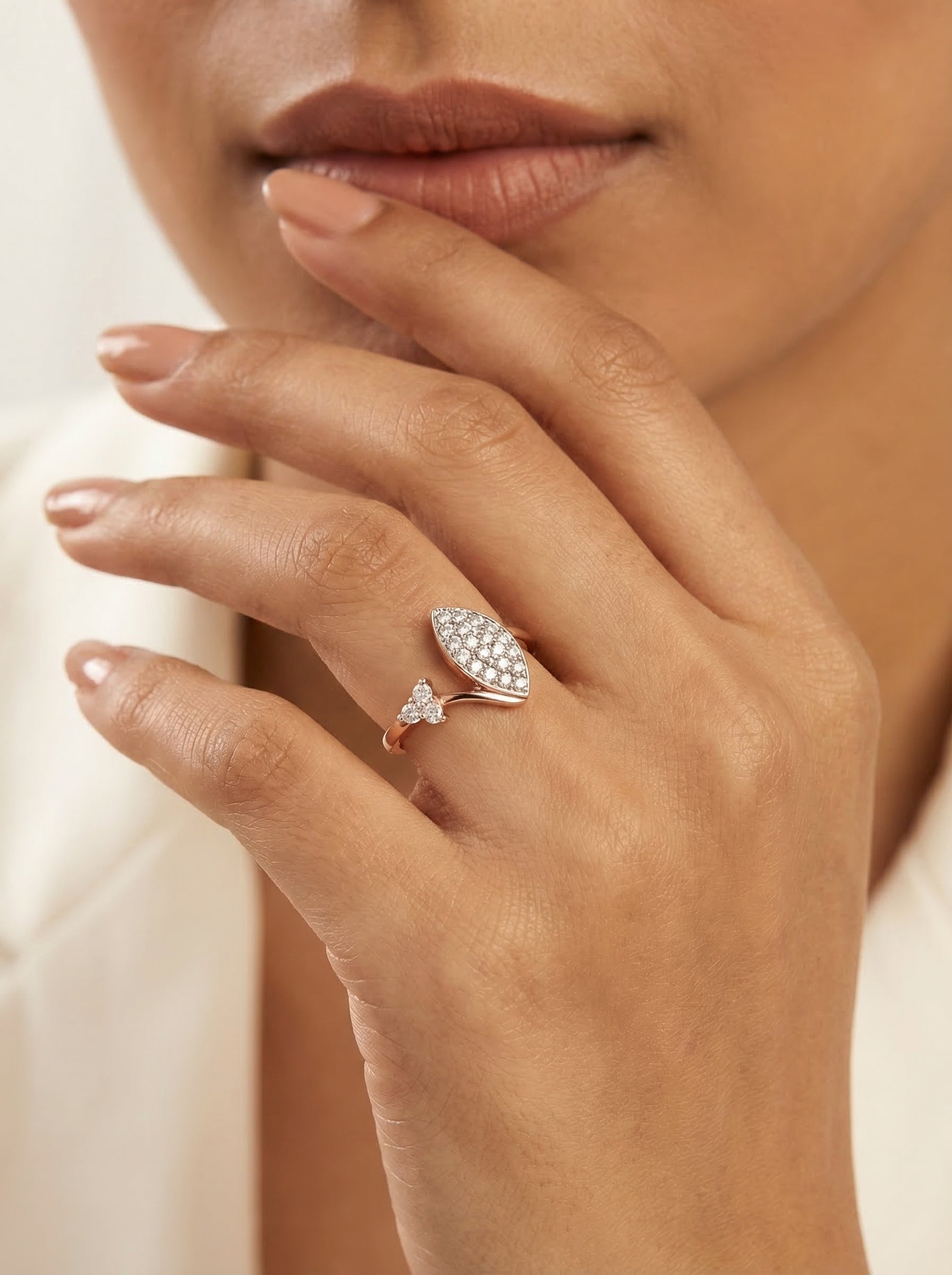 Marquise Bypass Silver Ring