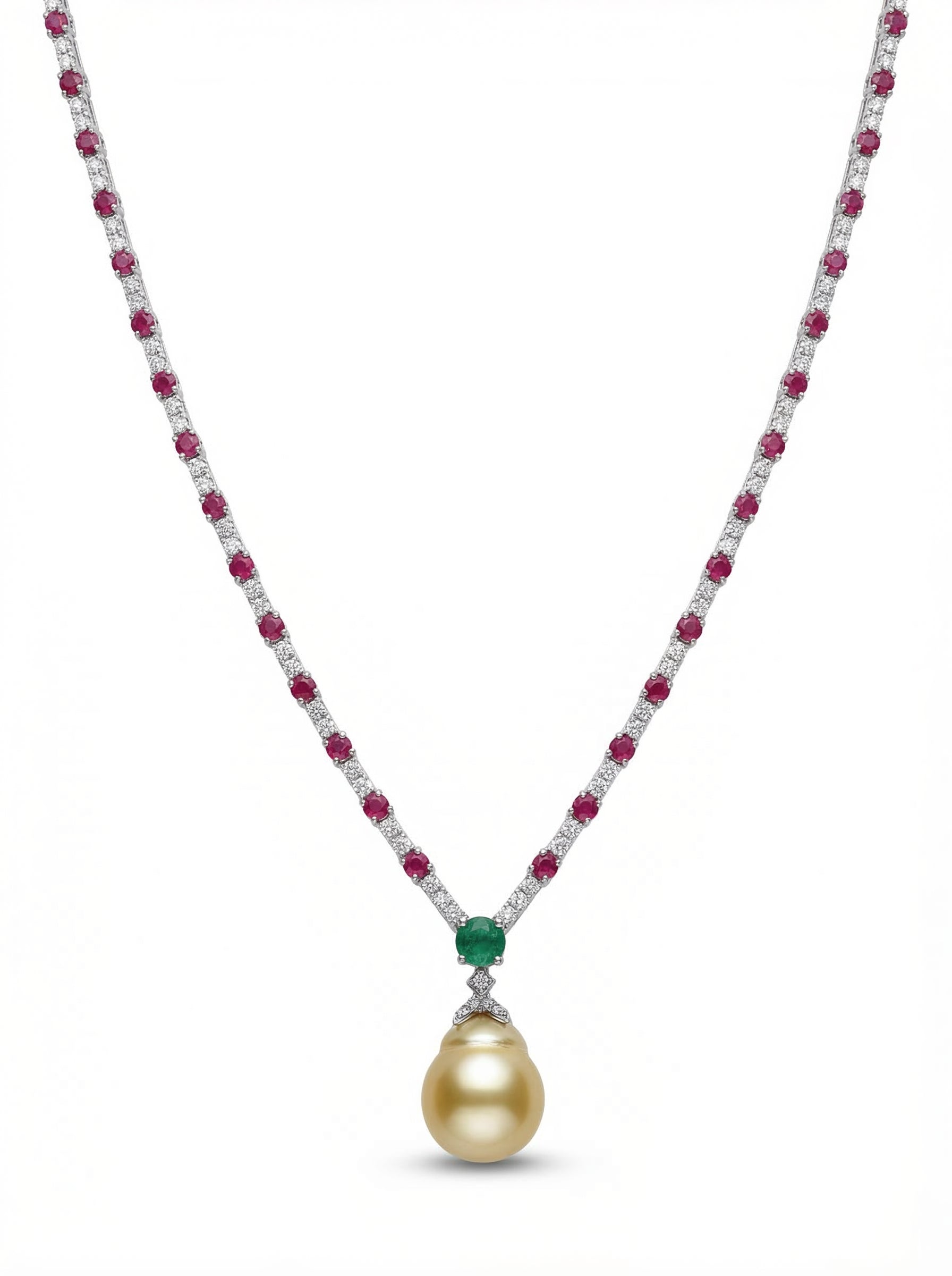 Ruby Emerald Pearl Necklace
