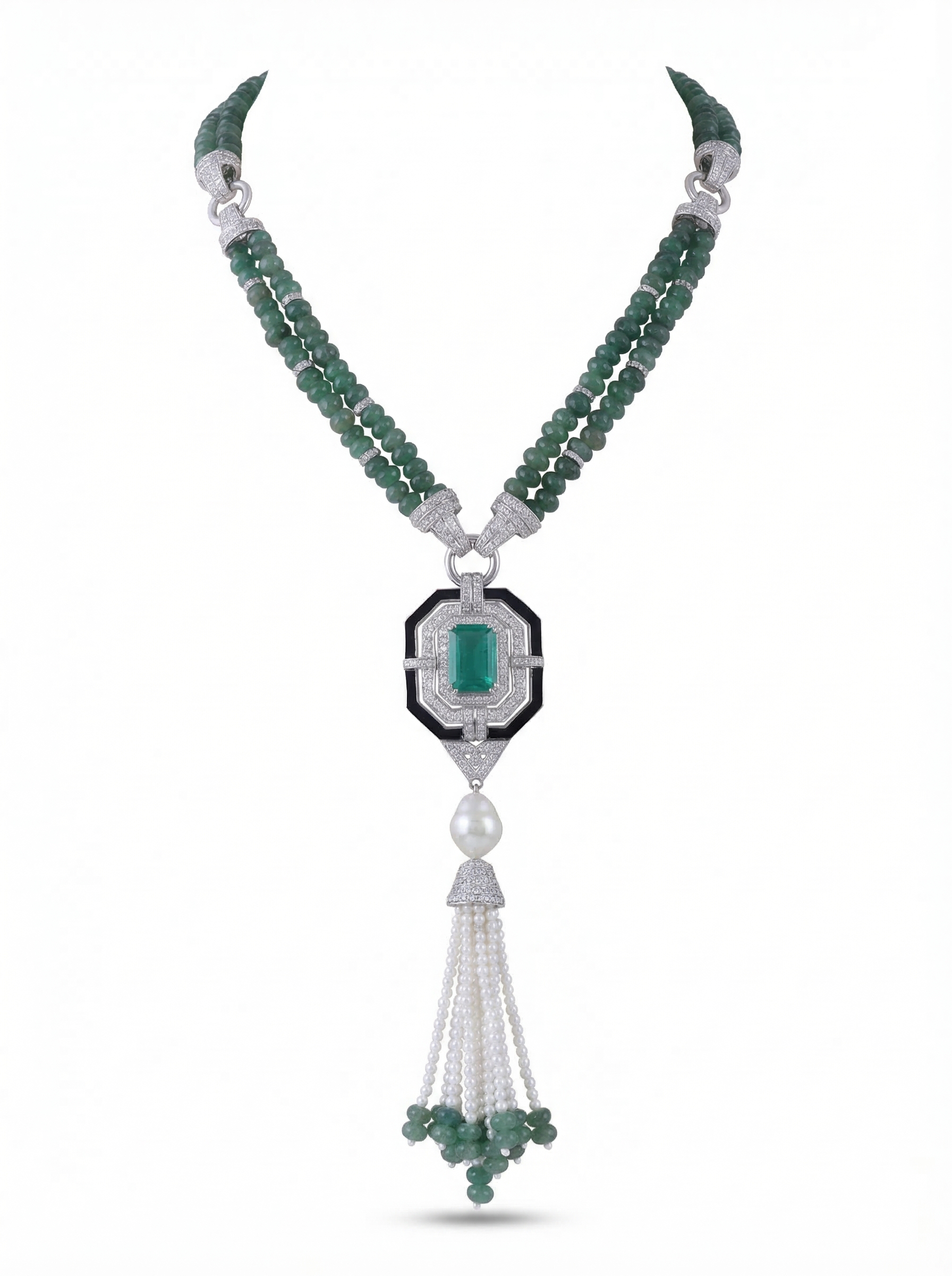 Green Bead Tassel Salar Necklace