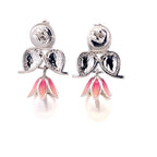 Enamel Petal Pearl Drop Earrings