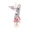 Enamel Petal Pearl Drop Earrings