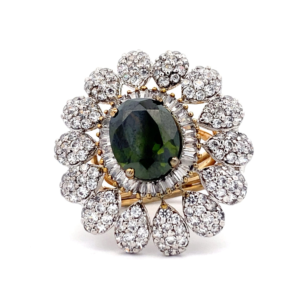 Green Halo Flower Ring